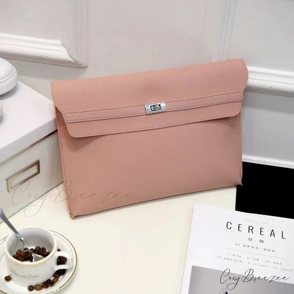 Lychee Pattern PU Leather Envelope big pink wristlet-250126