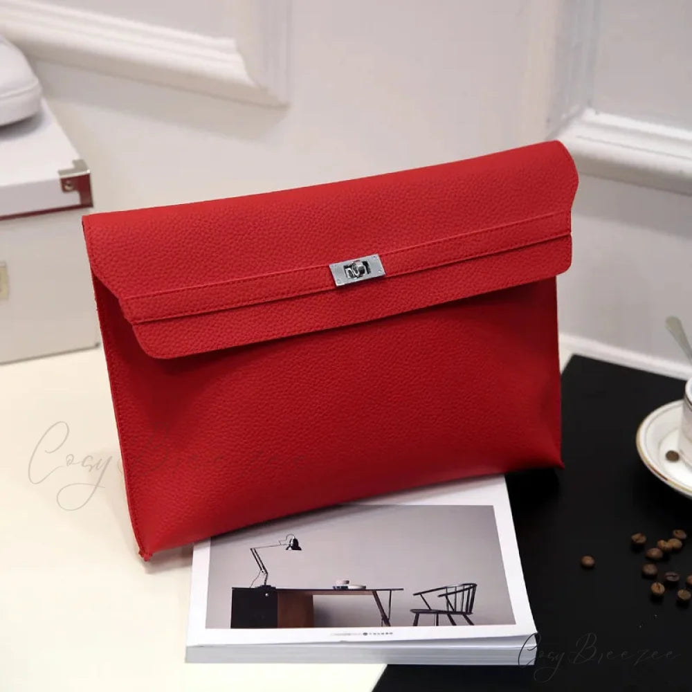 Lychee Pattern PU Leather Envelope big red wristlet-250126