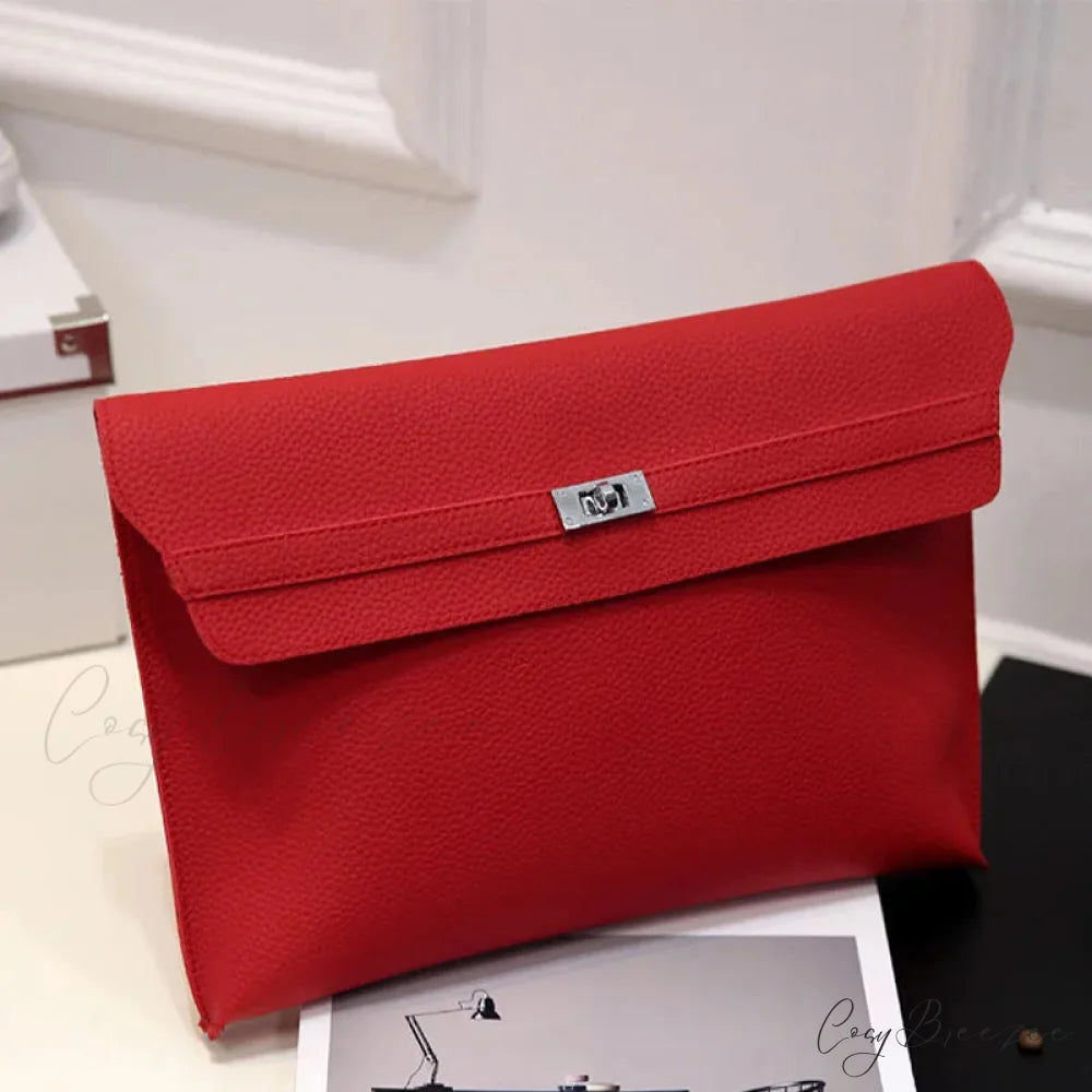 Lychee Pattern PU Leather Envelope wristlet-250126