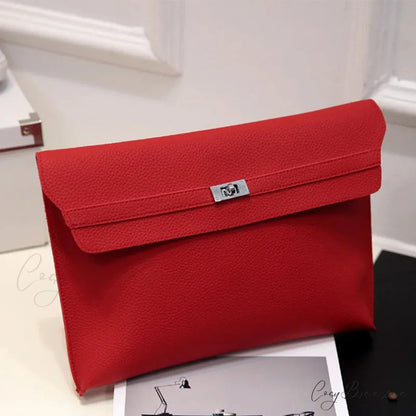 Lychee Pattern PU Leather Envelope wristlet-250126