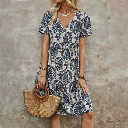M Floral Casual Slim Summer Sundress blue / S oldfloraldress-250126