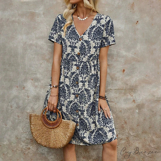 M Floral Casual Slim Summer Sundress blue / S oldfloraldress-250126
