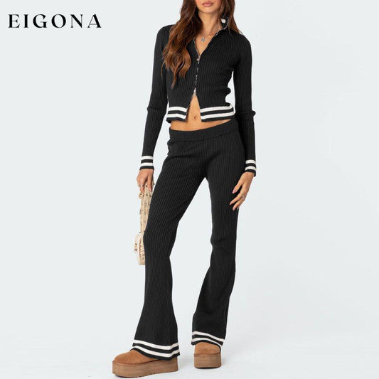 Women's zipper crop top high waist wide leg pants two piece set Loungewear Sets Black bottoms clothes lounge wear loungewear sets Sweater sweaters Sweatshirt Women's Bottoms