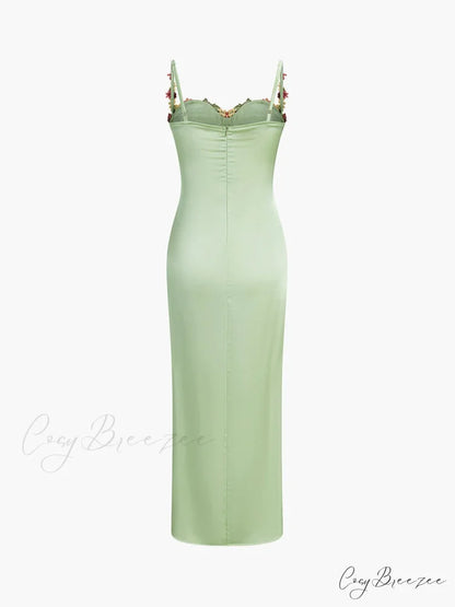 Magnetic Forces Flower Charming Embroidery Maxi Dress Black