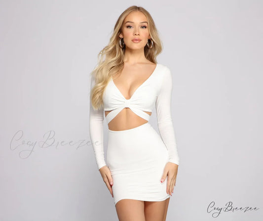 Major Bombshell Long Charming Sleeve Mini Dress WHITE / XS