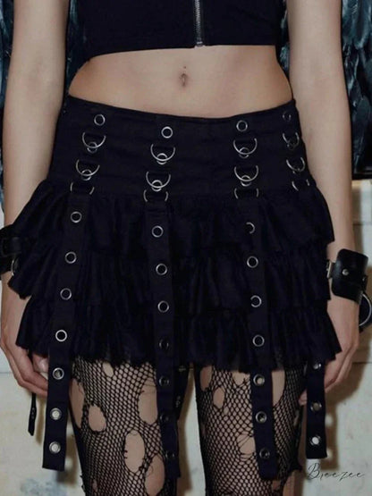 Mall Goth Black Pleated Mini with Chain Women’s High Waisted Tennis Fairy Grunge Aesthetic E Girl Skirt