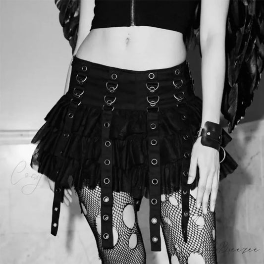 Mall Goth Black Pleated Mini with Chain Women’s High Waisted Tennis Fairy Grunge Aesthetic E Girl Skirt