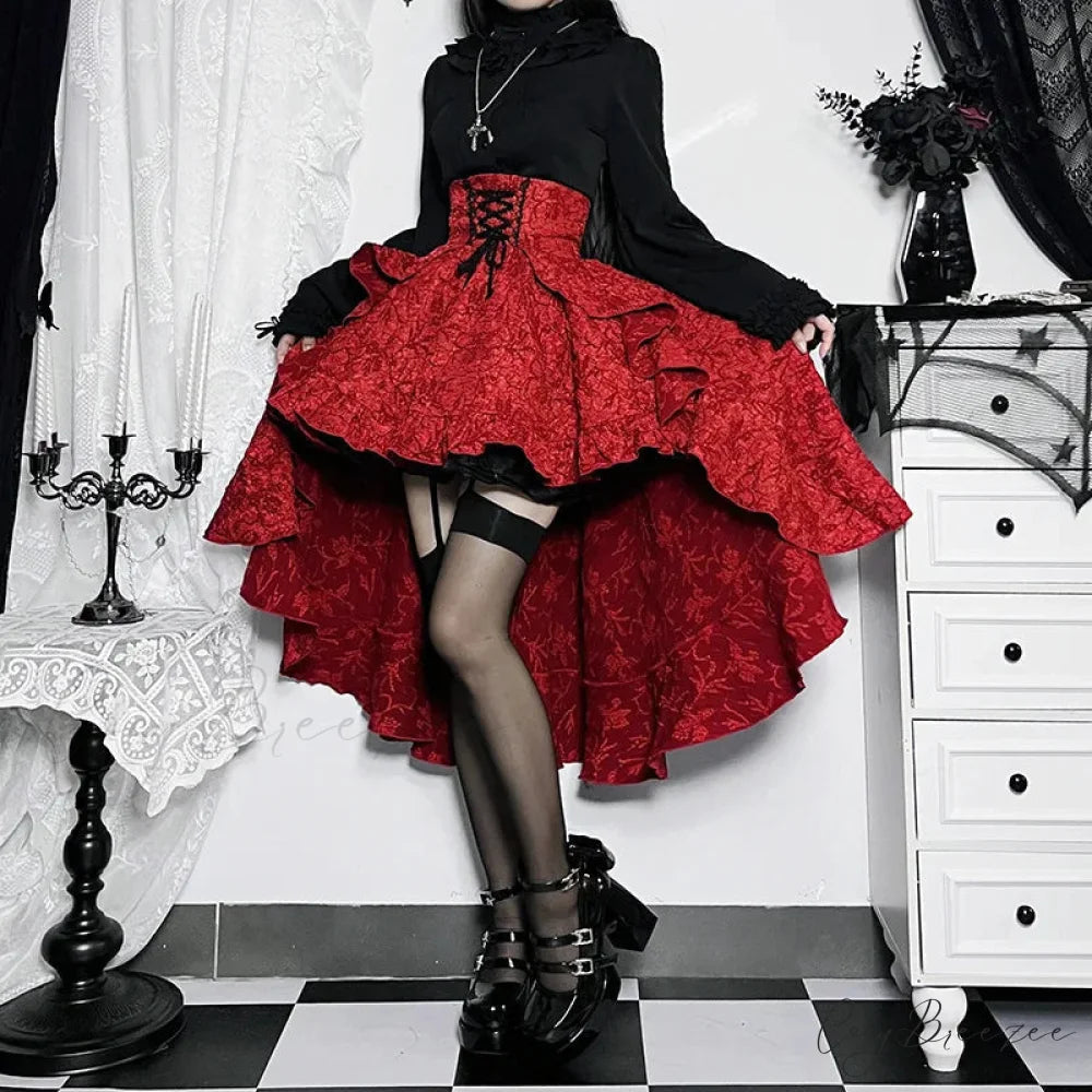 Mall Goth High Waist Swallowtail Women’s SteamVintage Lace Up Asymmetrical High Low Skirt