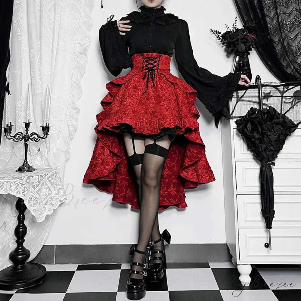 Mall Goth High Waist Swallowtail Women’s SteamVintage Lace Up Asymmetrical High Low Skirt