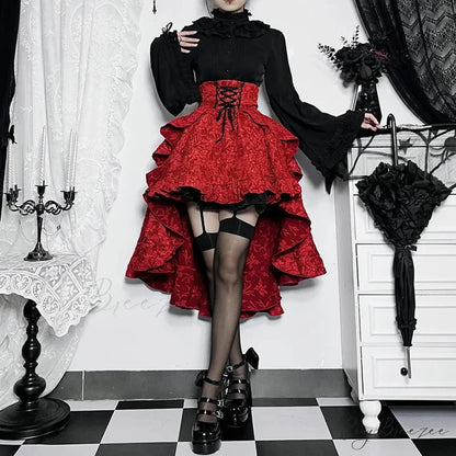 Mall Goth High Waist Swallowtail Women’s SteamVintage Lace Up Asymmetrical High Low Skirt