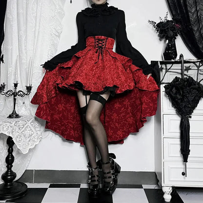 Mall Goth High Waist Swallowtail Women’s SteamVintage Lace Up Asymmetrical High Low Skirt