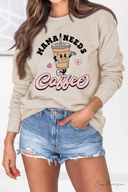 Mama Coffee Graphic Sweatshirt Beige / S