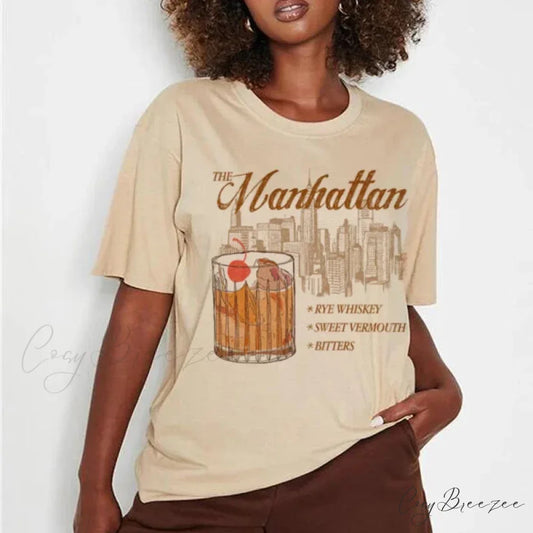Manhattan Cocktail Classic Tee Khaki / S t-shirt-250223