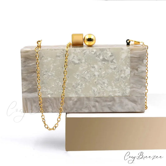 Marbling Acrylic Box Clutch Beige clutchbag-250126