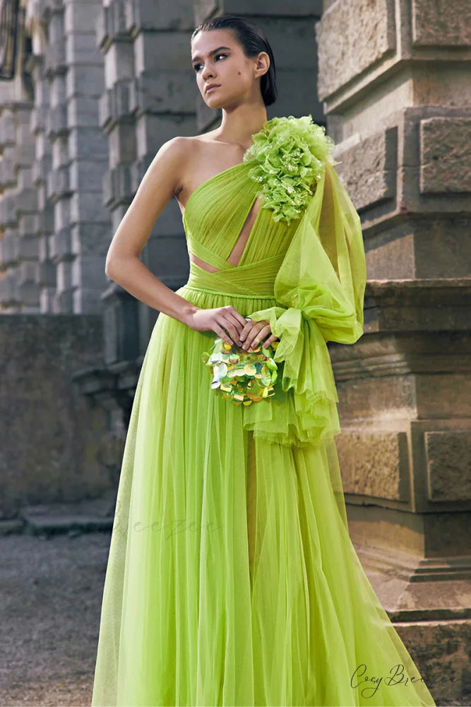 Marchesa Illusion One-Shoulder Trendy Tulle Maxi Dress