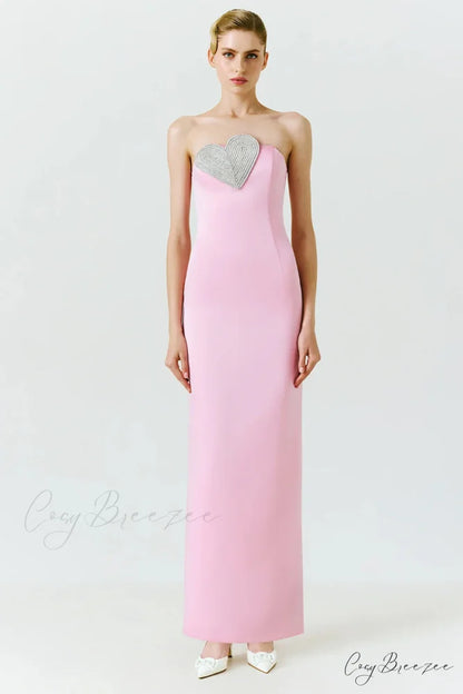Marchesa Strapless Graceful Maxi Dress Pink / XS