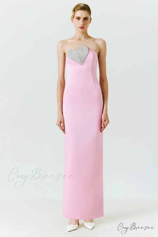 Marchesa Strapless Graceful Maxi Dress Pink / XS
