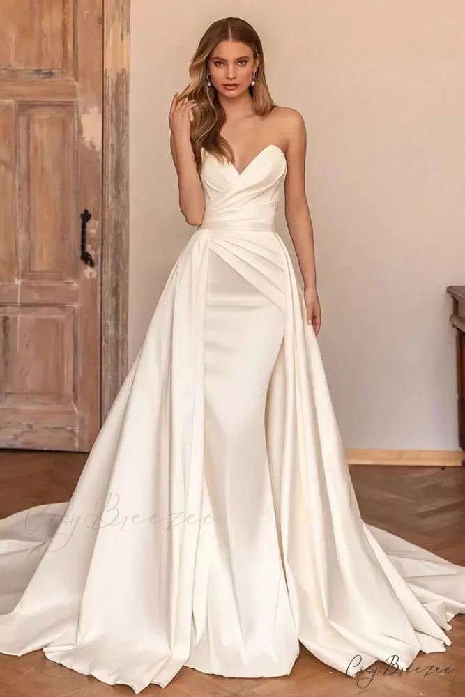 Marlene Strapless Graceful Satin Wedding Dress Ivory / 2
