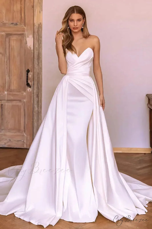 Marlene Strapless Graceful Satin Wedding Dress White / 2