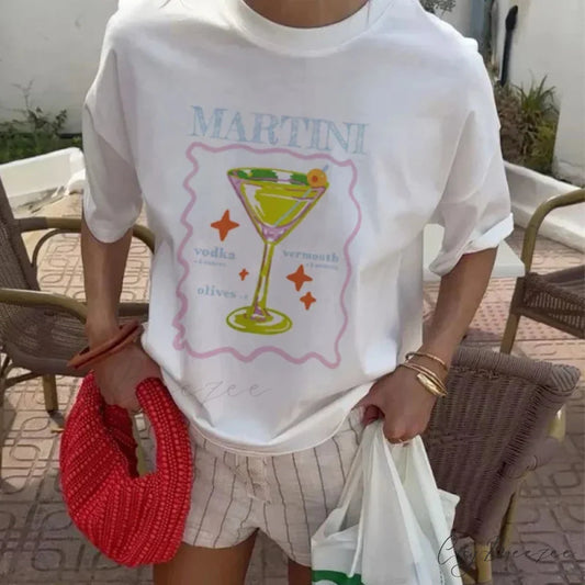 Martini Cocktail Y2K Inspired Tee WHITE / S t-shirt-250223