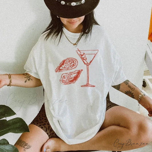 Martini Oyster Nostalgic Cocktail T-shirt WHITE / S t-shirt-250223