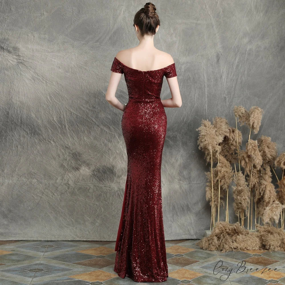 Marzia Formal Stylish Sequined Slit Dress