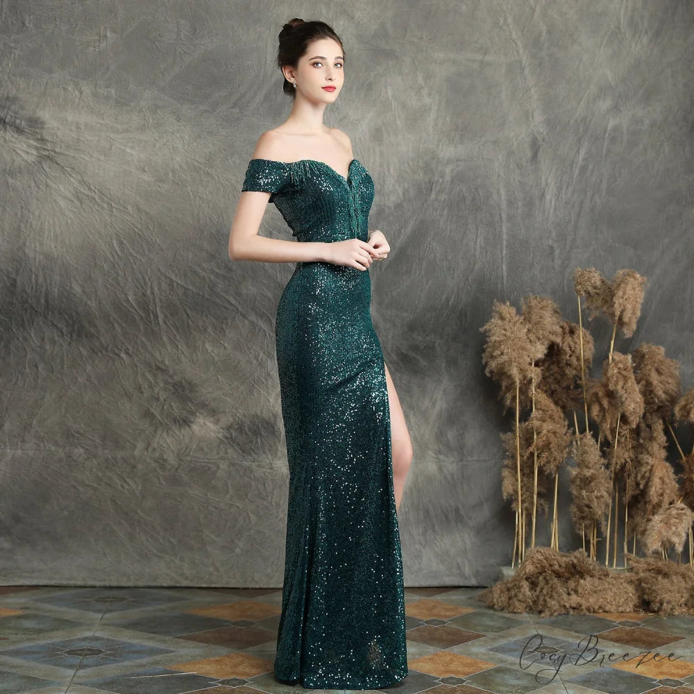 Marzia Formal Stylish Sequined Slit Dress