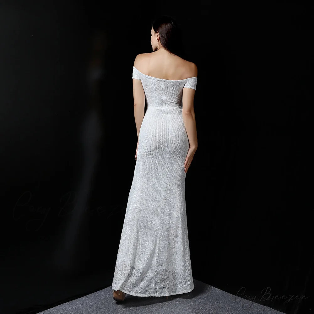 Marzia Formal Stylish Sequined Slit Dress