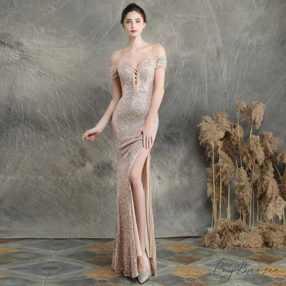 Marzia Formal Stylish Sequined Slit Dress