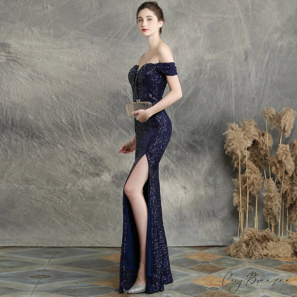 Marzia Formal Stylish Sequined Slit Dress