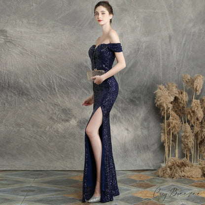 Marzia Formal Stylish Sequined Slit Dress