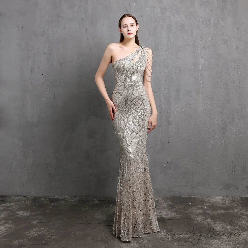 Mayven One Stylish Shoulder Formal Dress SILVER / XS