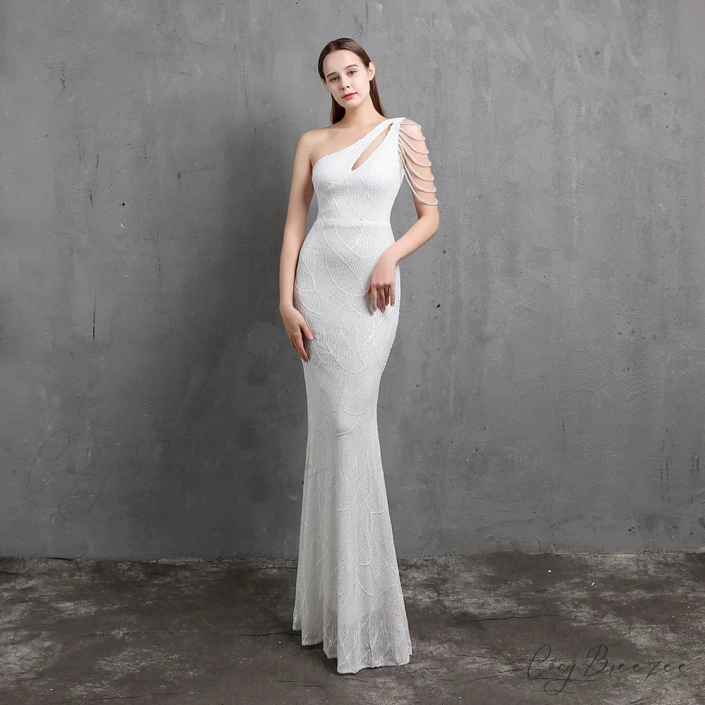 Mayven One Stylish Shoulder Formal Dress WHITE / XS