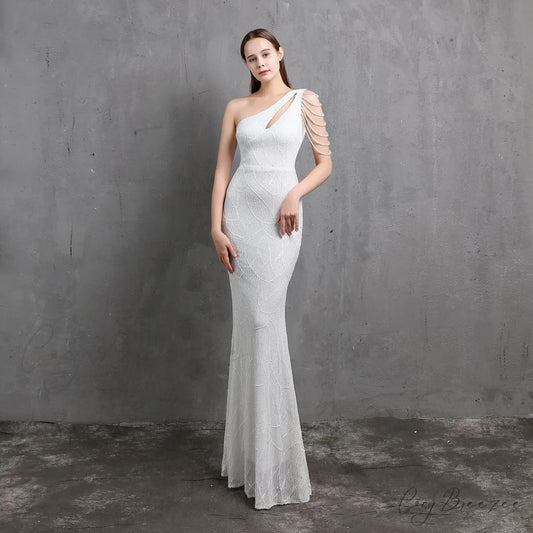 Mayven One Stylish Shoulder Formal Dress WHITE / XS