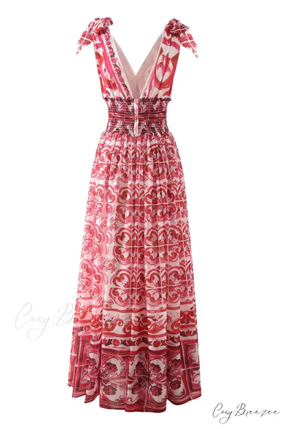 Mediterraneo Long Majolica Trendy Print Maxi Dress