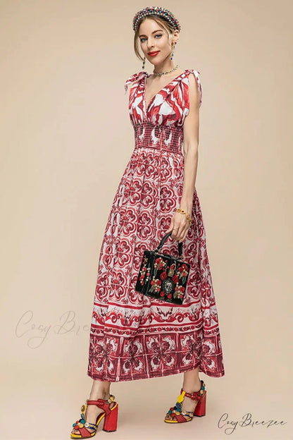 Mediterraneo Long Majolica Trendy Print Maxi Dress