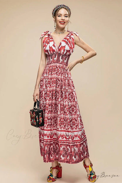 Mediterraneo Long Majolica Trendy Print Maxi Dress