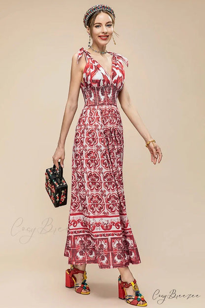 Mediterraneo Long Majolica Trendy Print Maxi Dress