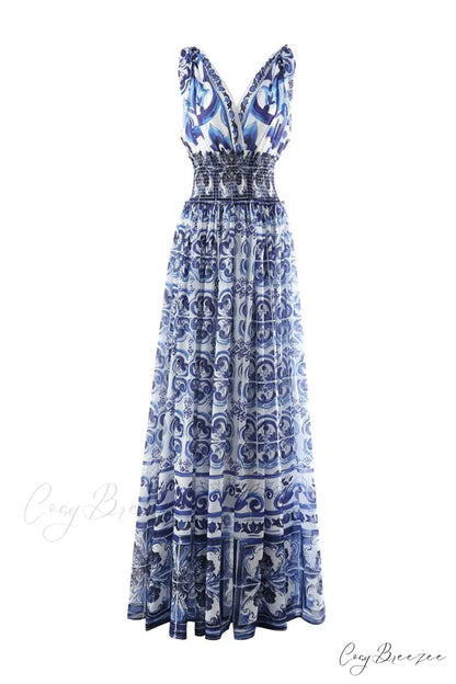 Mediterraneo Long Majolica Trendy Print Maxi Dress