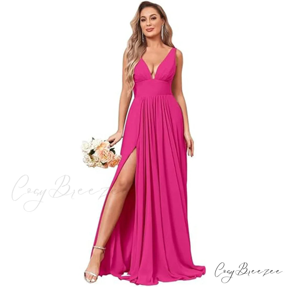 Melany Formal Stylish High Slit Dress Rose red / 2