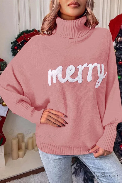 Merry Dolman Sleeve Turtleneck Knitted Sweater Coral / M