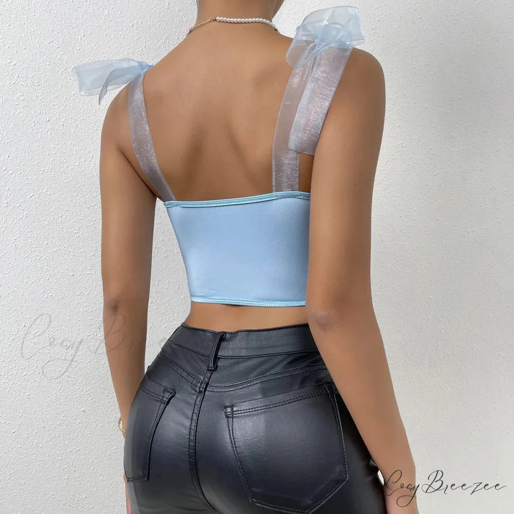 Mesh Bow Floral Corset Fishbone Crop Top croptop-250126