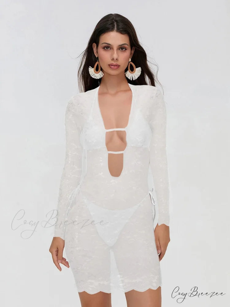 Mesh Flower Babydoll Mini Dress WHITE / S minidress-250223