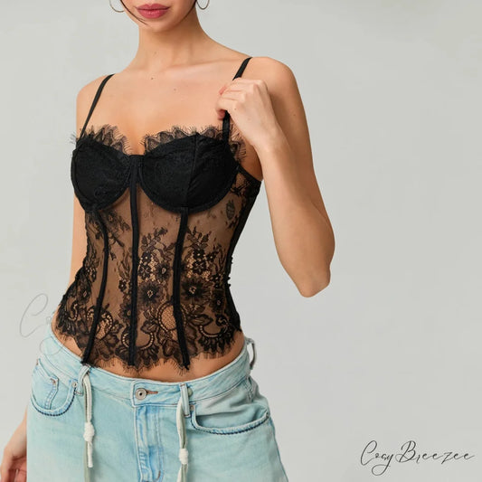 Mesh Lace Corset Crop Top black / S croptop-250223