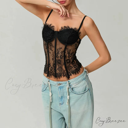 Mesh Lace Corset Crop Top croptop-250223