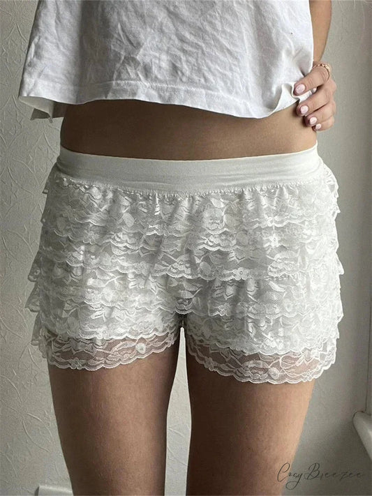 Mesh Lace Layered Booty Shorts white / S short-250223