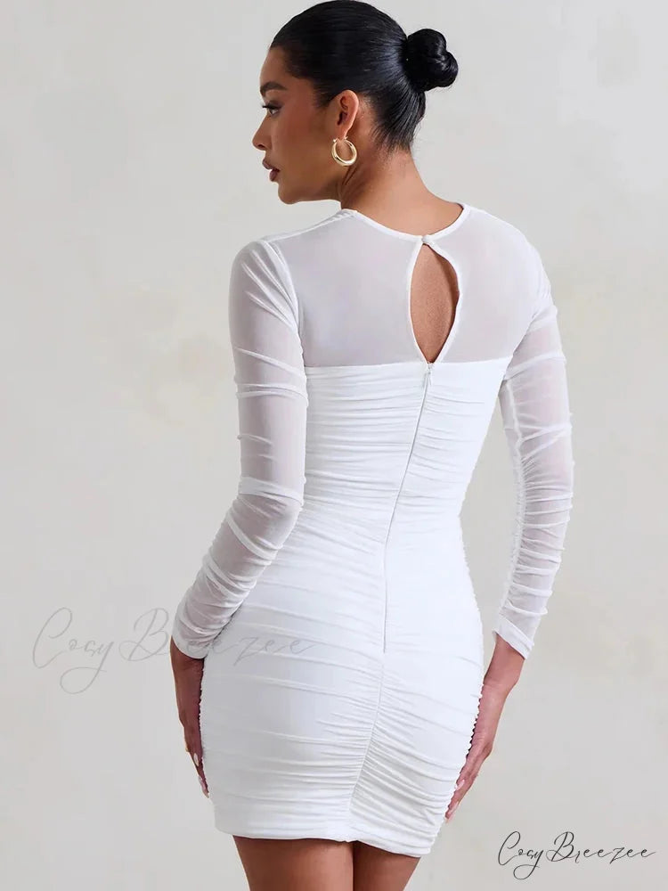 Mesh Pleated Wrap Mini Dress minidress-250223