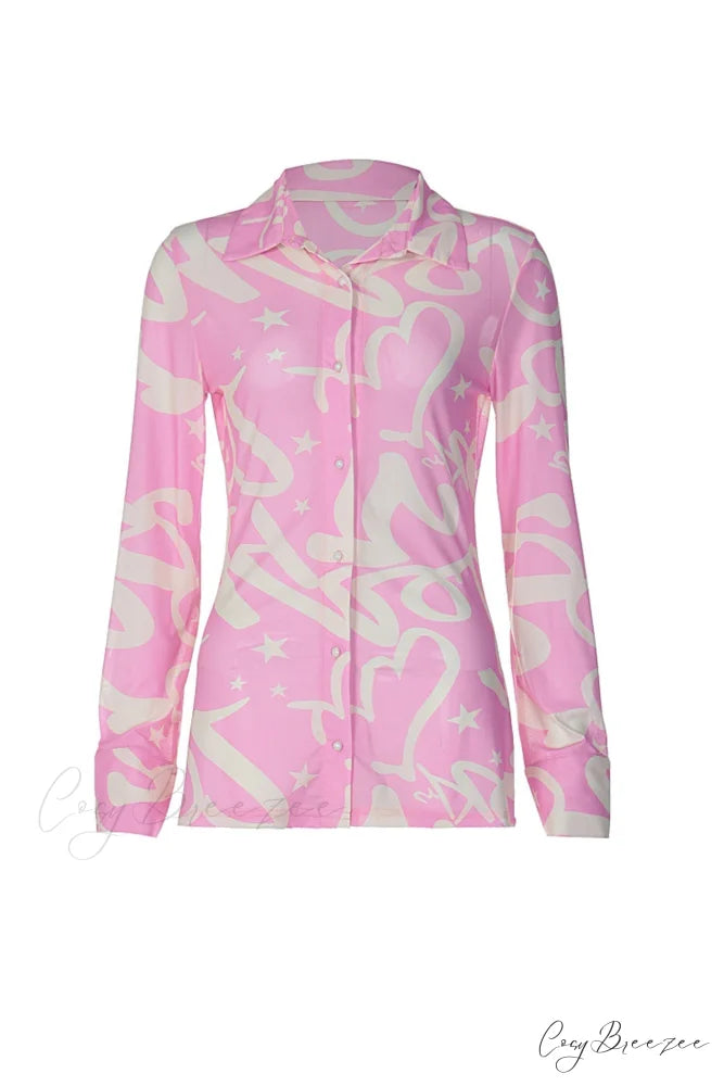 Mesh Printed Blouse in Pink