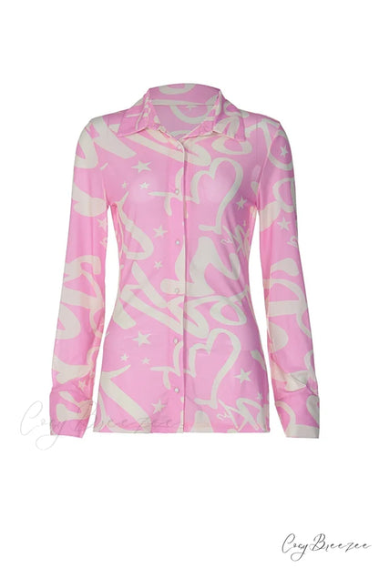 Mesh Printed Blouse in Pink