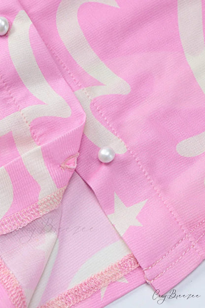 Mesh Printed Blouse in Pink